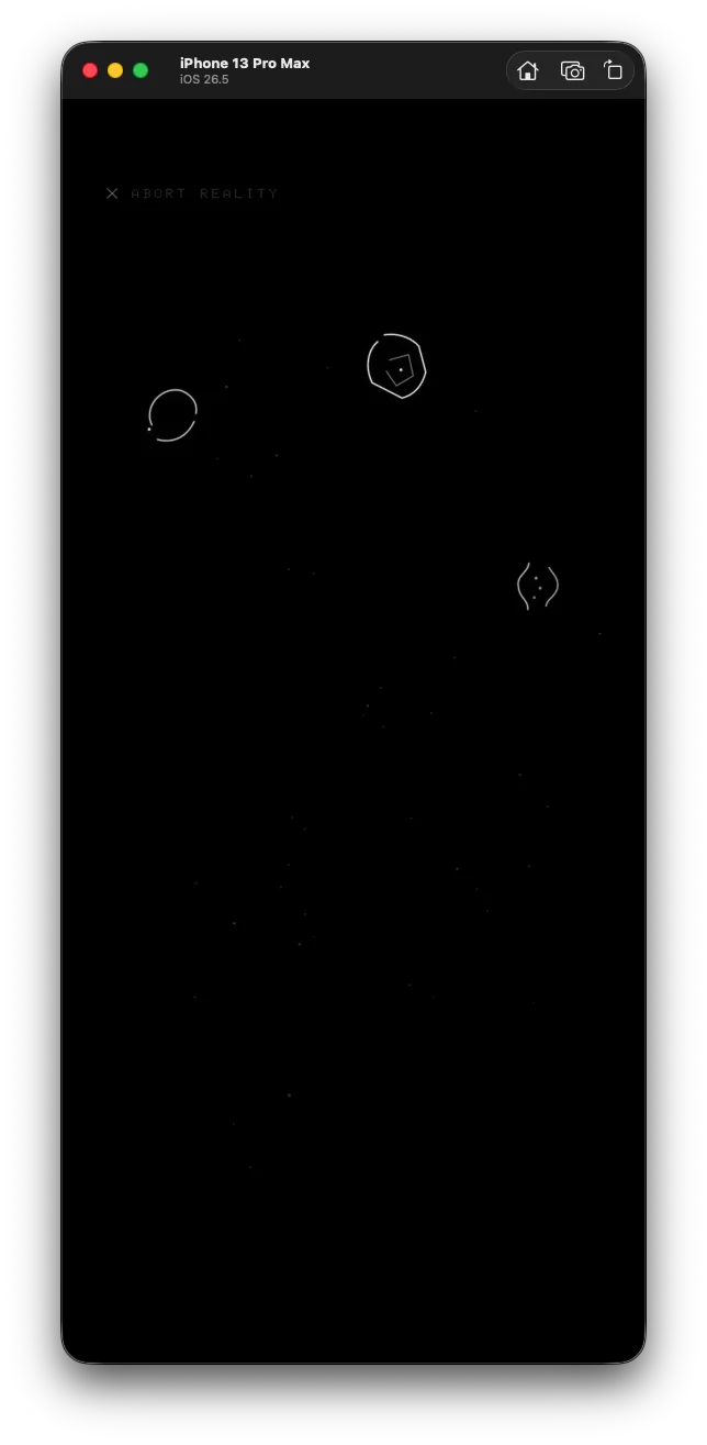 Three abstract entities waiting in a sparse black void
