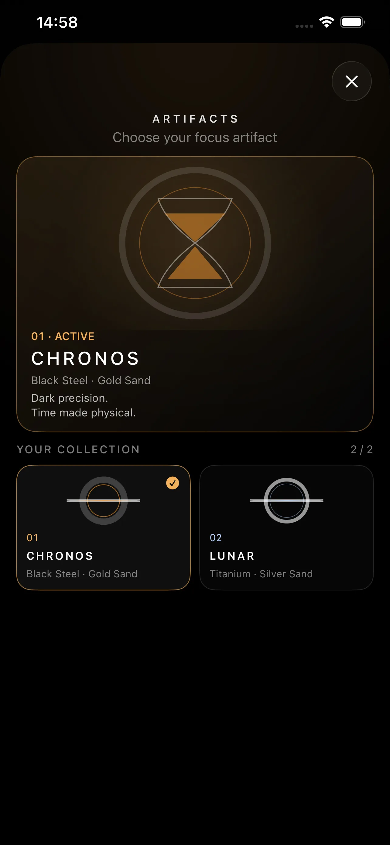 Focus Artifact collection with Chronos and Lunar available to choose