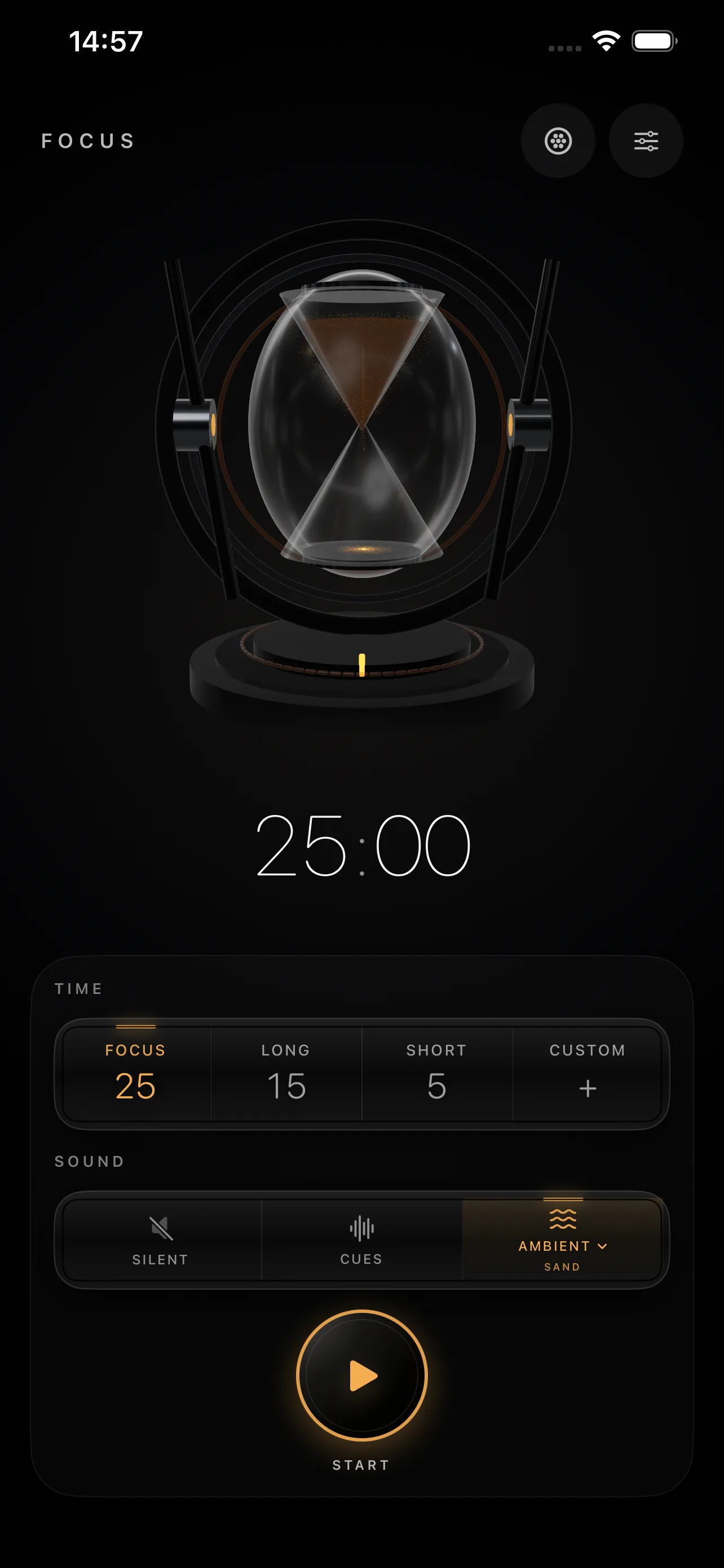 Chronos Artifact in black steel with warm gold details