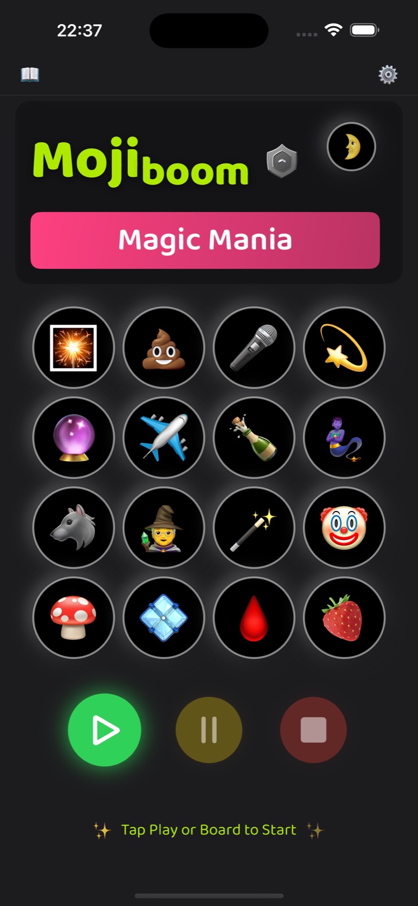 Mojiboom showing the Magic Mania emoji board on iPhone
