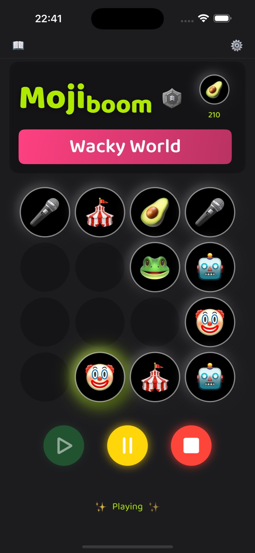 A Mojiboom Wacky World game in progress