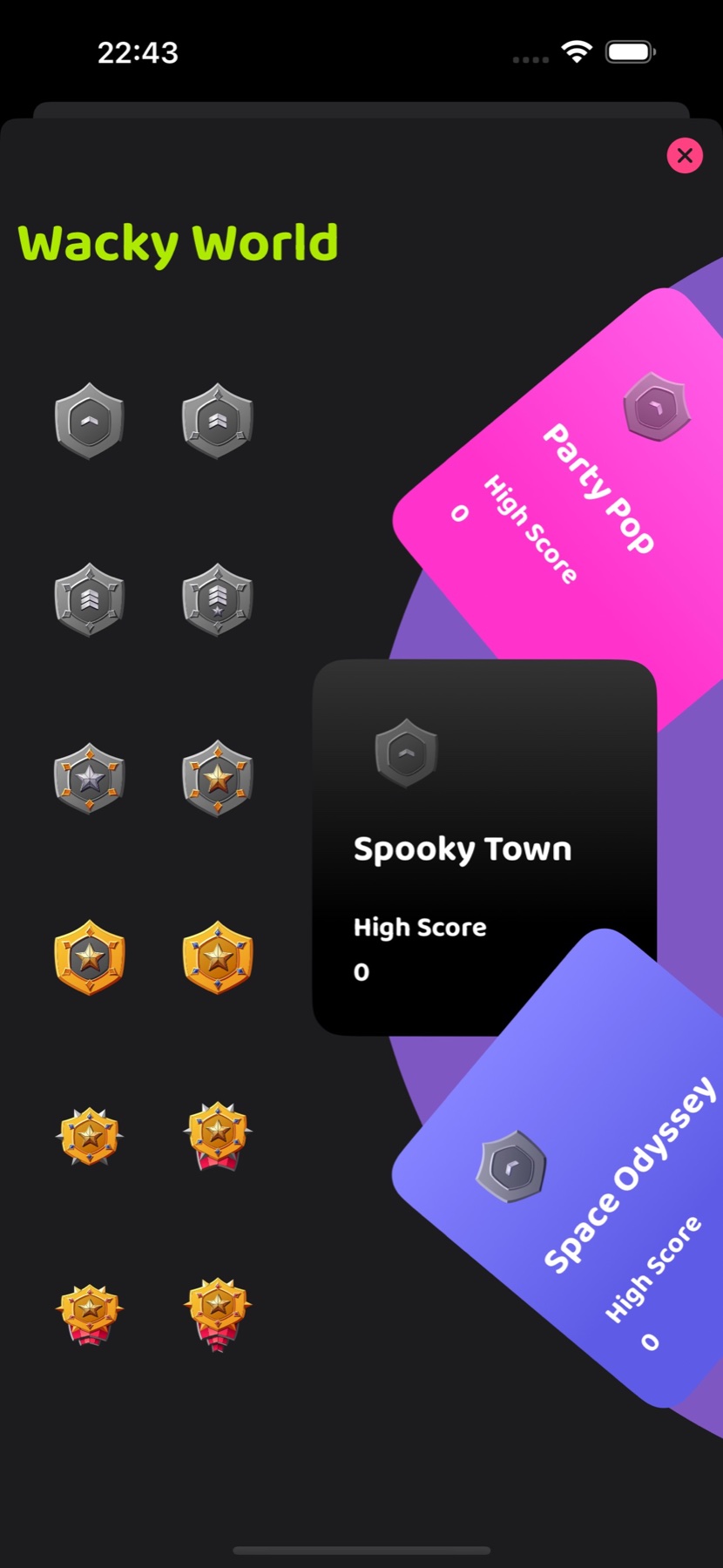 Mojiboom game worlds and badge progression