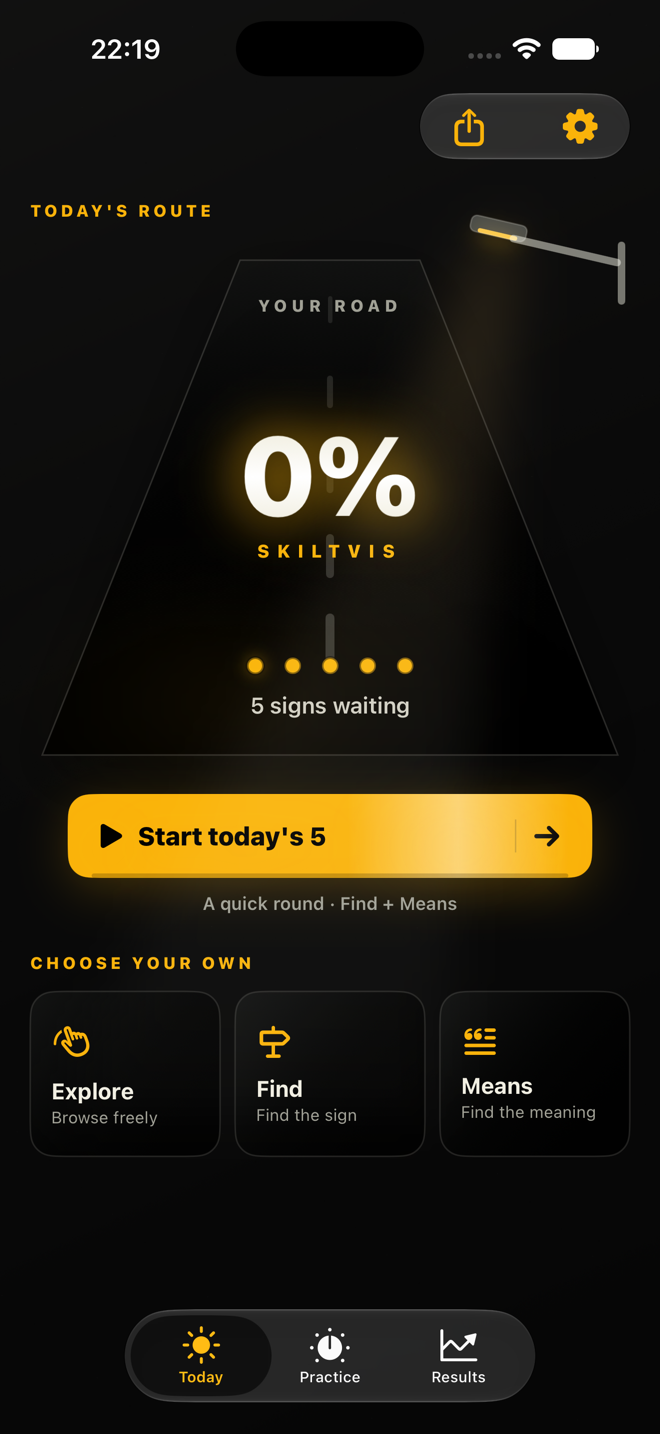 The Skiltvis learning screen on iPhone